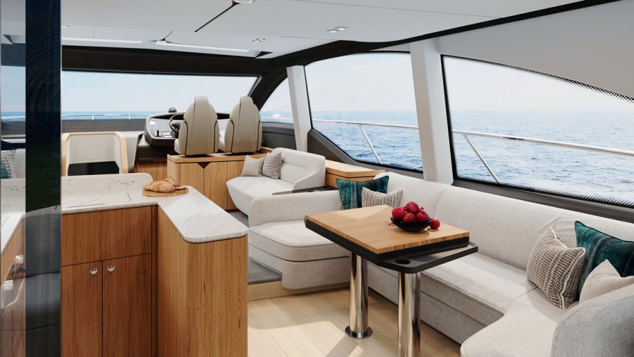 20米(65英尺)英国菲尔兰（Fairline）Phantom65运动飞桥游艇沙发区