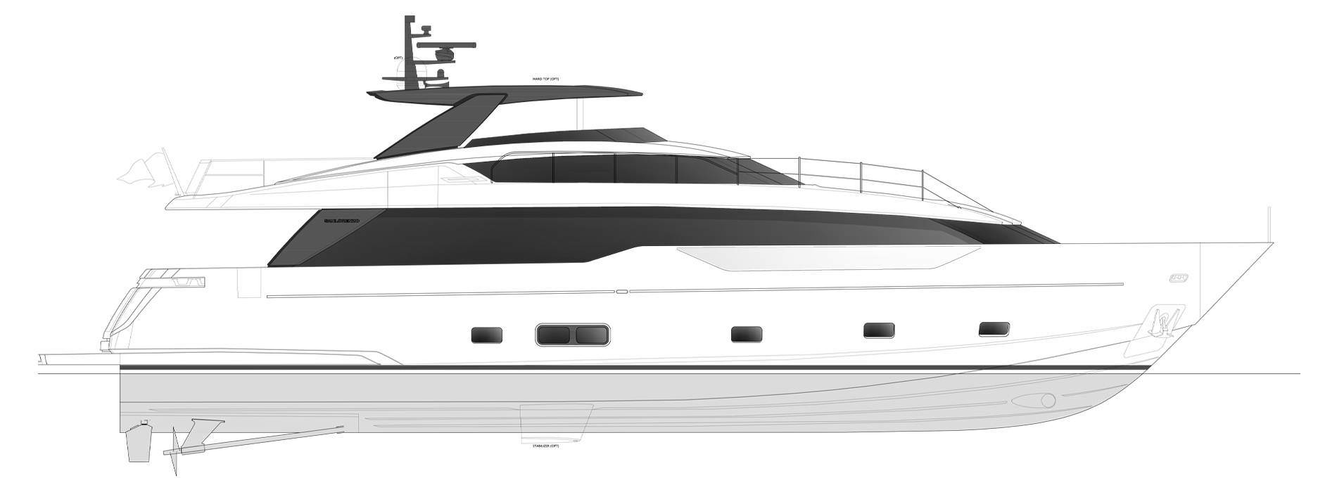 圣劳伦佐（Sanlorenzo）SL90A飞桥游艇侧视图